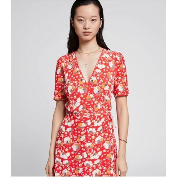 And Other Stories Scalloped Red Floral Wrapping Dress Size 10 - Picture 11 of 11